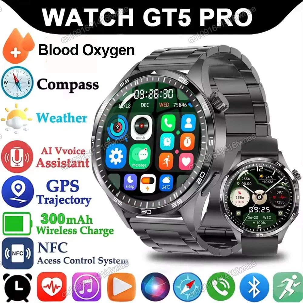Watch 5 Pro GPS NFC Smart Watch Men 360*360 AMOLED Screen Heart rate Monitor Bluetooth Calls IP68 Waterproof Man Smartwatch 2025 - CHINGUITY