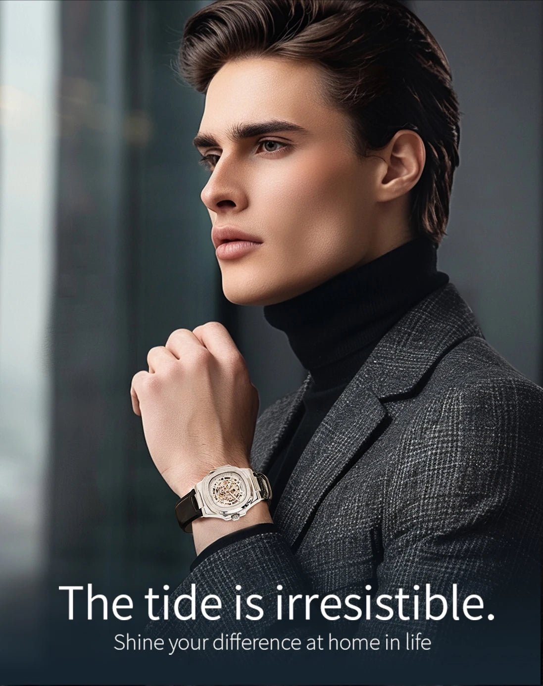 LONGLUX automatic mechanical watch outdoors simple luxury watches waterproof cheap wholesale skeleton leather mens watch gift - CHINGUITY