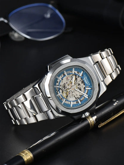 LONGLUX Men automatic mechanical watch luxury watches waterproof skeleton business cheap wholesale stainless steel gift watch - CHINGUITY