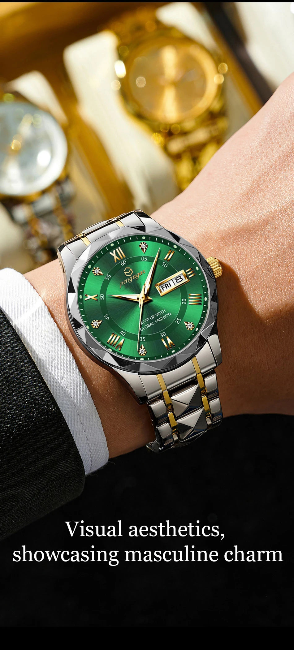 PENGAGAR Luxury Square Sport Man Wristwatch Waterproof Luminous Chronograph Quartz Men's Watches Stainless Steel Men Watch Reloj - CHINGUITY