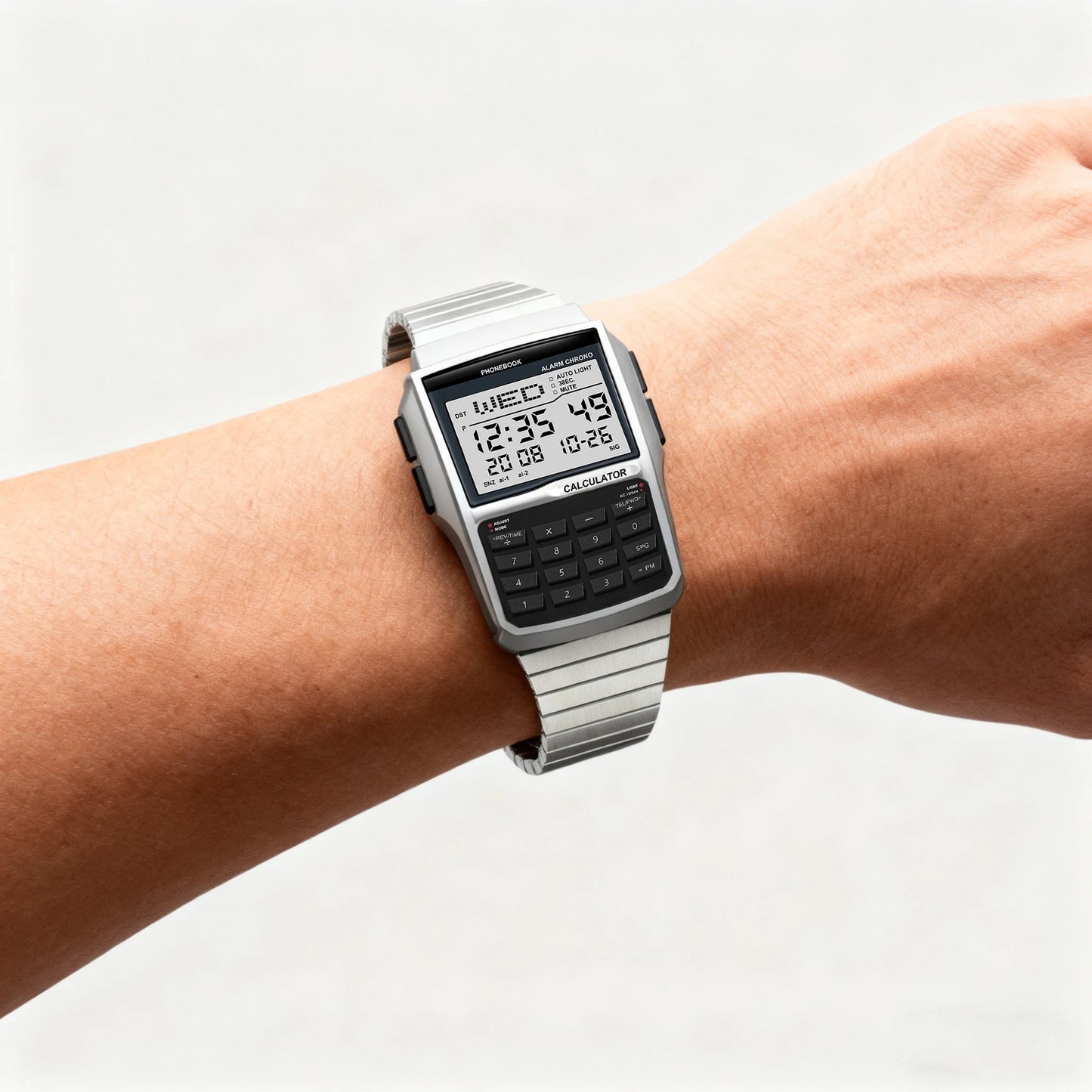 Men's Stainless Steel Band Watch Multifunction Calculator Watch LED Watch Computer Style Top Luxury Gift Box - CHINGUITY