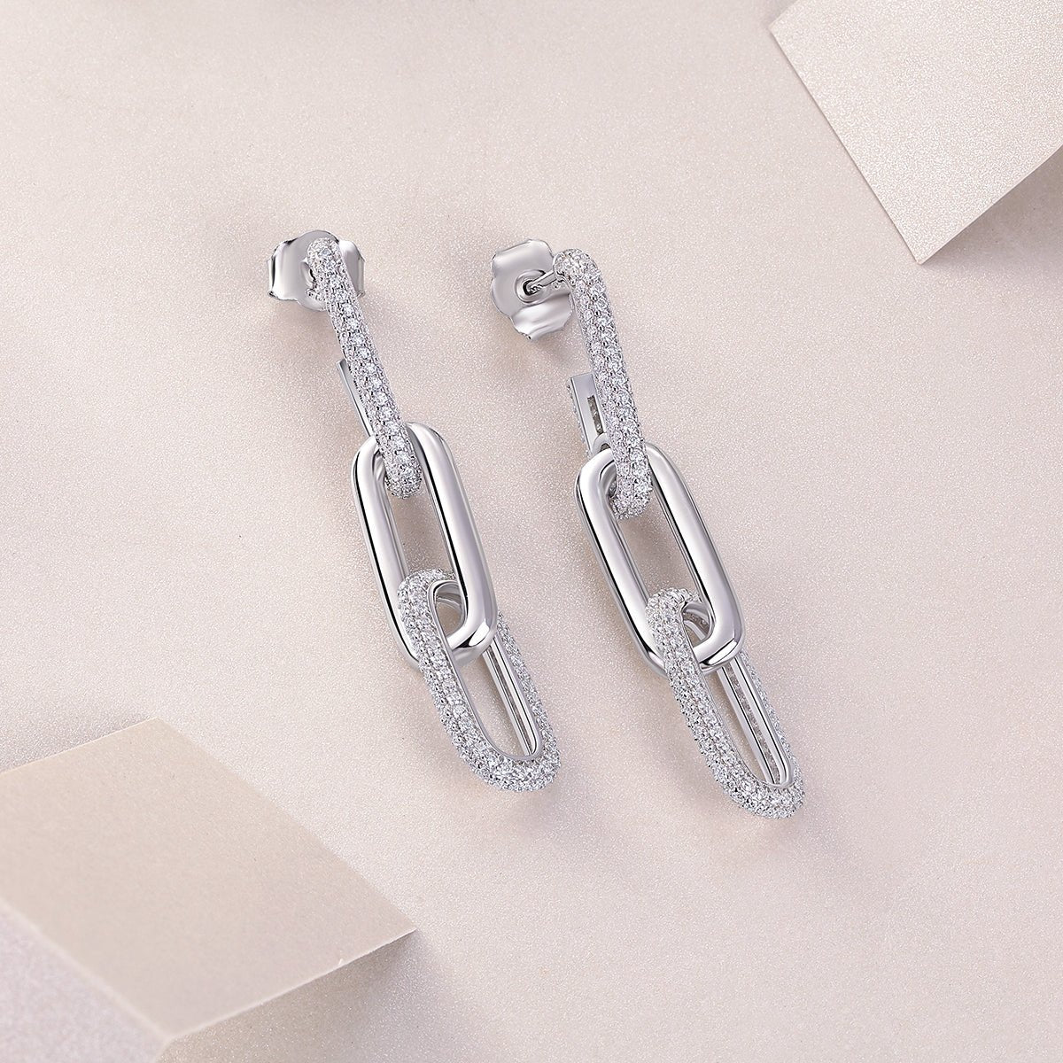 Chain Luxury Fashion Diamond Earrings Stud Set With Mosan Diamond Silver Ornaments - Chinguity