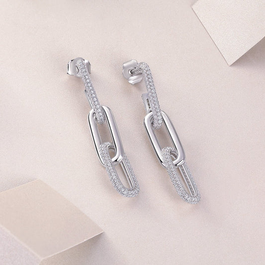 Chain Luxury Fashion Diamond Earrings Stud Set With Mosan Diamond Silver Ornaments - Chinguity