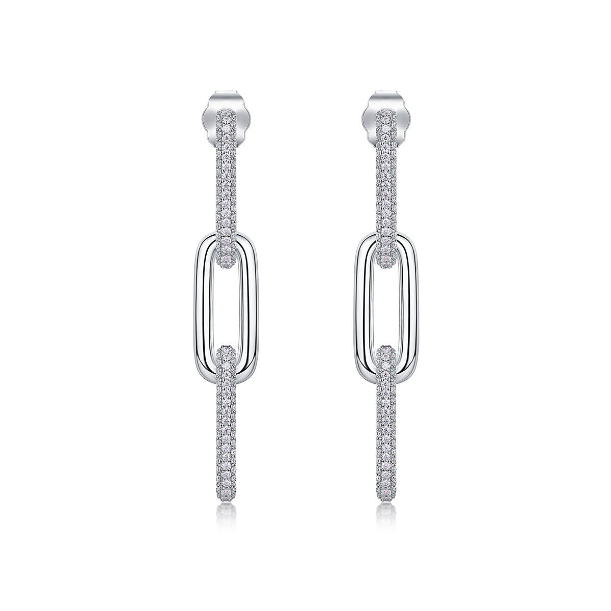 Chain Luxury Fashion Diamond Earrings Stud Set With Mosan Diamond Silver Ornaments - Chinguity