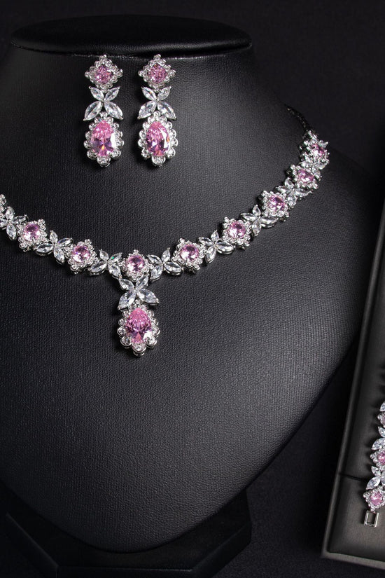 European And American Zircon Necklace Earring Bracelet Wedding Dress Bridal Three - piece Set - Chinguity