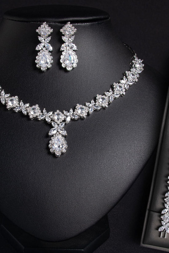 European And American Zircon Necklace Earring Bracelet Wedding Dress Bridal Three - piece Set - Chinguity