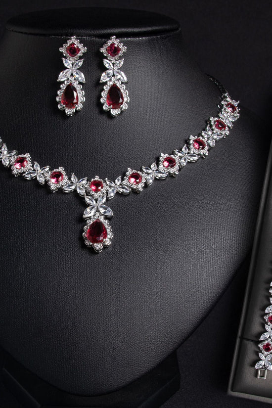 European And American Zircon Necklace Earring Bracelet Wedding Dress Bridal Three - piece Set - Chinguity