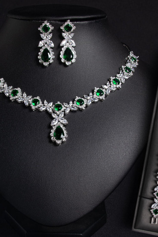 European And American Zircon Necklace Earring Bracelet Wedding Dress Bridal Three - piece Set - Chinguity