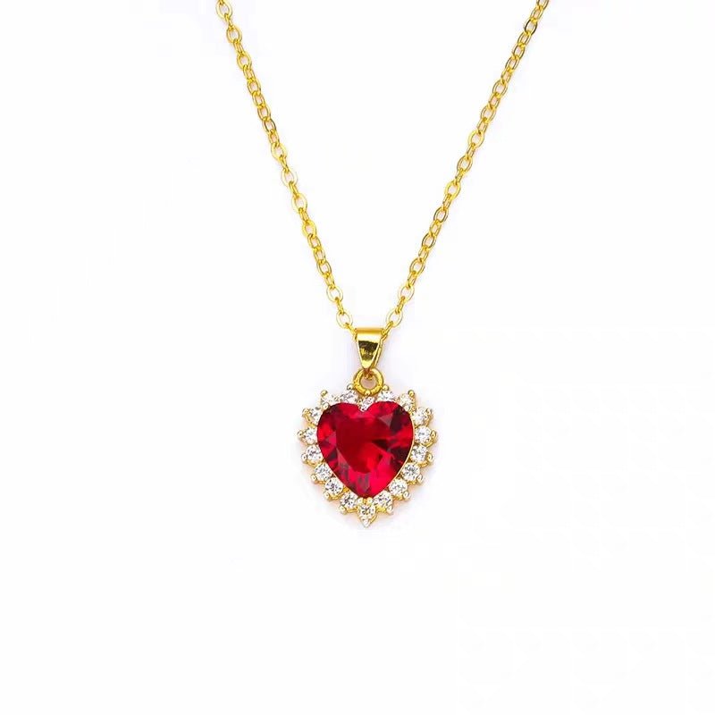 Fashion Micro - inlaid Pendant Ruby Heart Necklace - Chinguity