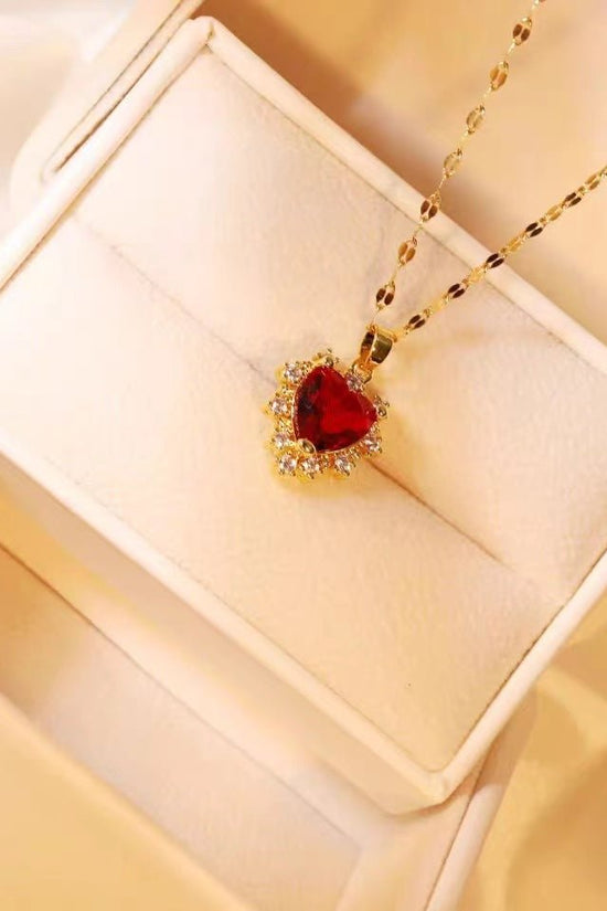 Fashion Micro - inlaid Pendant Ruby Heart Necklace - Chinguity
