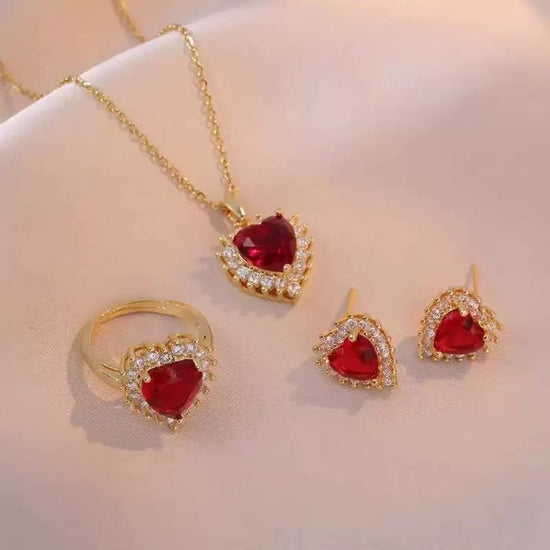 Fashion Micro - inlaid Pendant Ruby Heart Necklace - Chinguity