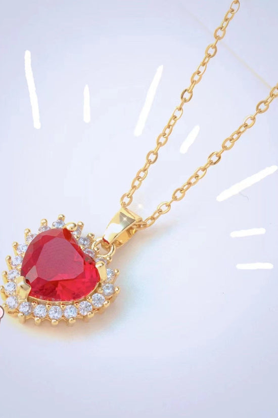 Fashion Micro - inlaid Pendant Ruby Heart Necklace - Chinguity