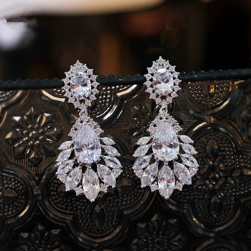 Heavy Industry Simulated Moissanite Pendant Necklace Earring Jewelry Set - Chinguity