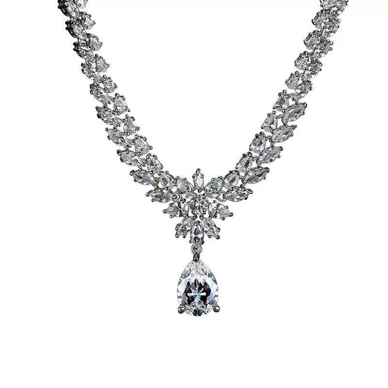 Heavy Industry Simulated Moissanite Pendant Necklace Earring Jewelry Set - Chinguity
