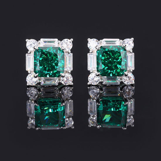 S925 Silver High Carbon Emerald Diamond Princess Square Diamond Set - Chinguity