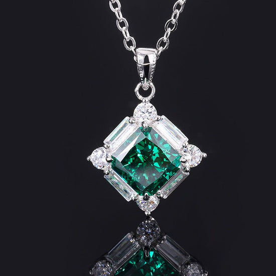S925 Silver High Carbon Emerald Diamond Princess Square Diamond Set - Chinguity