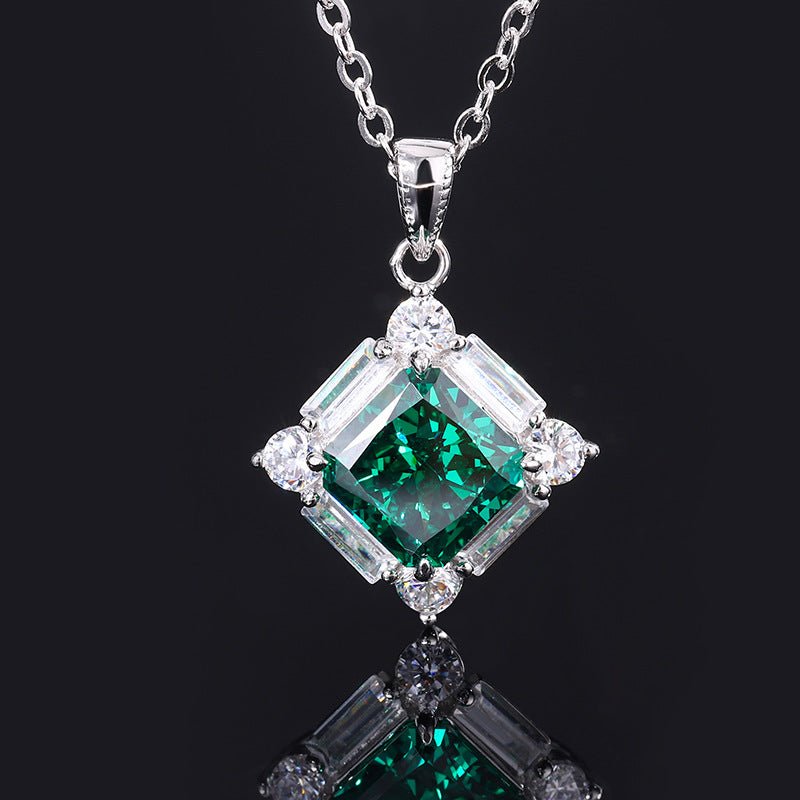 S925 Silver High Carbon Emerald Diamond Princess Square Diamond Set - Chinguity