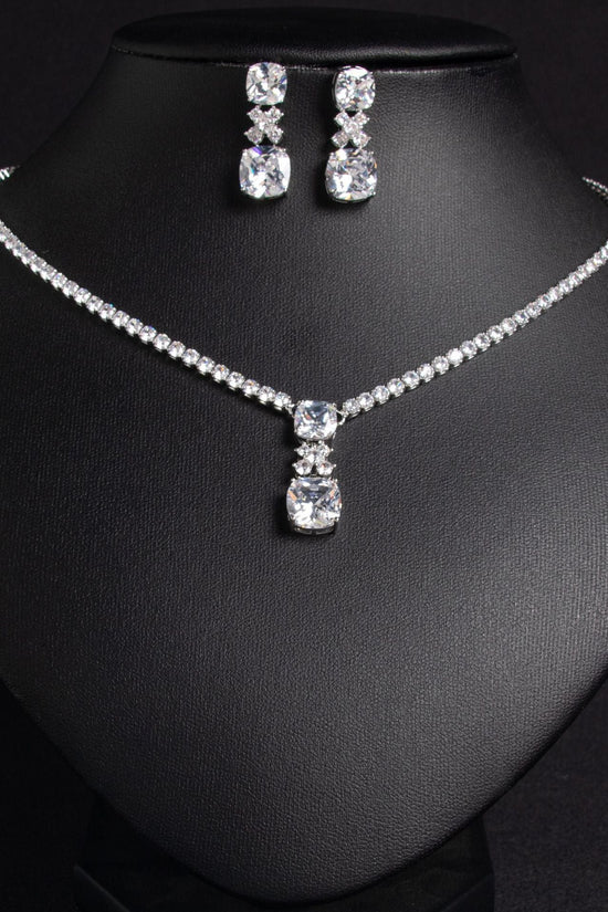 Small Square Bride Collarbone Chain Design Simple Zircon Pendant Earrings - Chinguity