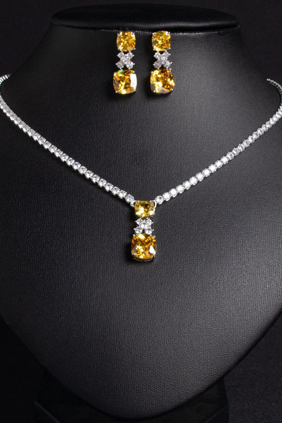 Small Square Bride Collarbone Chain Design Simple Zircon Pendant Earrings - Chinguity