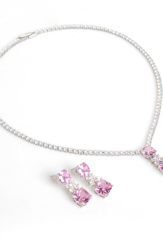 Small Square Bride Collarbone Chain Design Simple Zircon Pendant Earrings - Chinguity