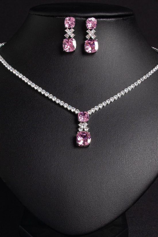 Small Square Bride Collarbone Chain Design Simple Zircon Pendant Earrings - Chinguity