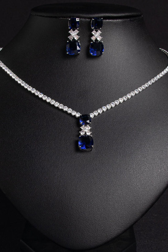 Small Square Bride Collarbone Chain Design Simple Zircon Pendant Earrings - Chinguity