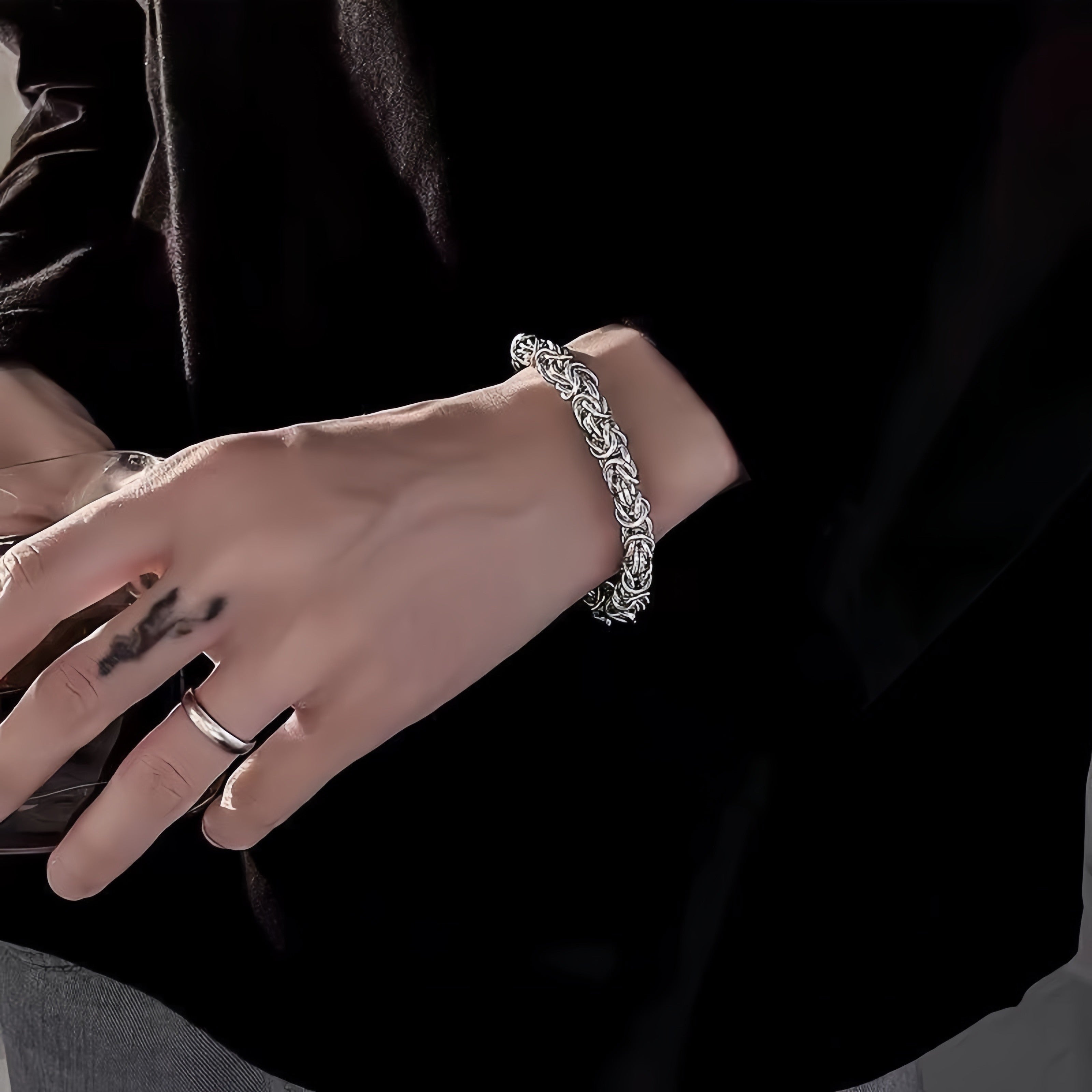 Vintage Braided Titanium Steel Bracelet For Men - Hip Hop Minimalist Chain Style, Durable Stainless Steel Handmade Link Brace - Chinguity